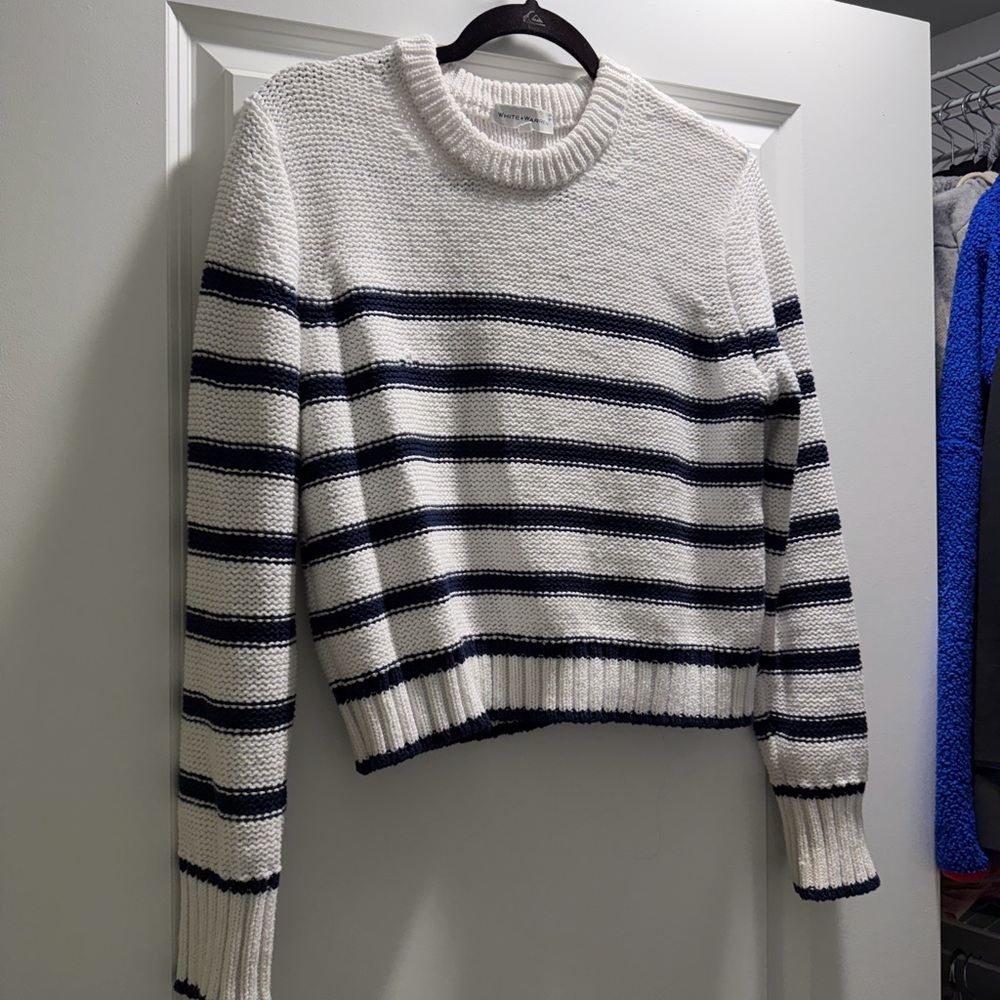 Striped White and Navy Women's Sweater